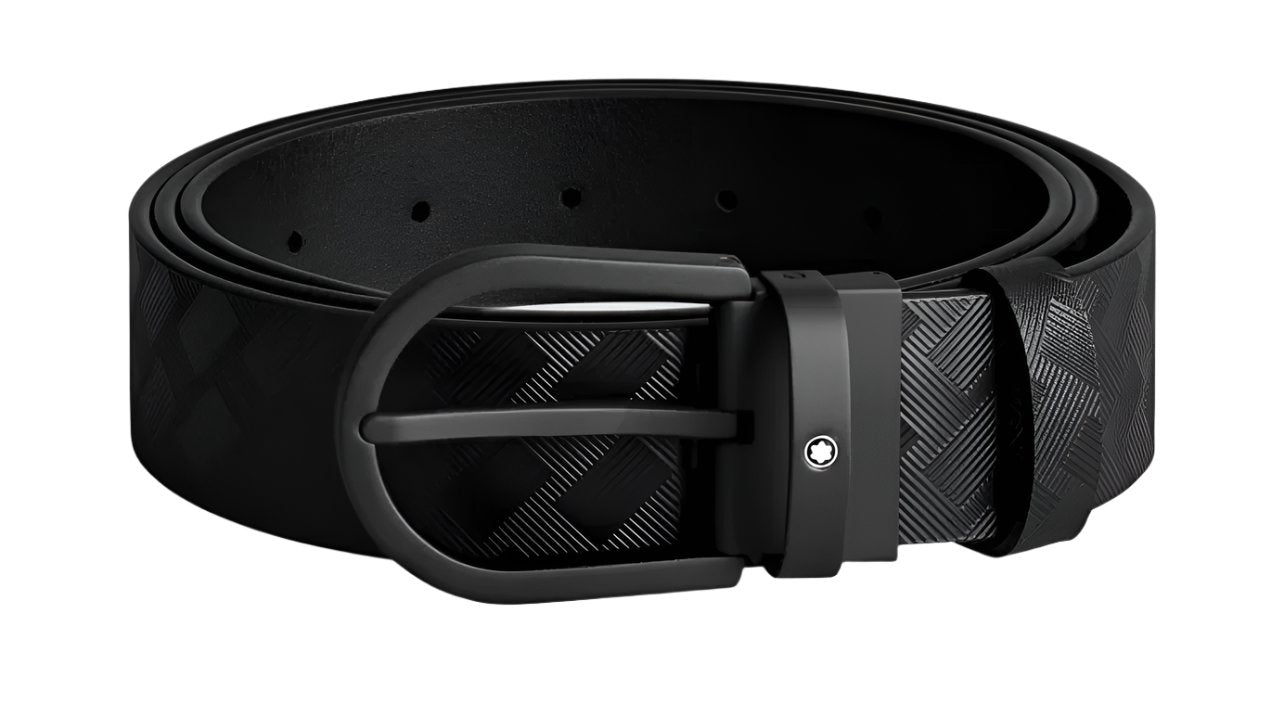 MONTBLANC- HORSESHOE BUCKLE BLACK 35MM LEATHER BELT MB199086