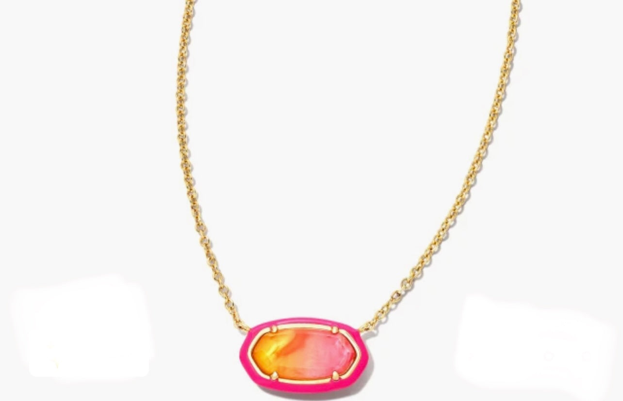 Kendra Scott-Elisa Gold Enamel Framed Short Pendant Necklace in Sunset  9608850824