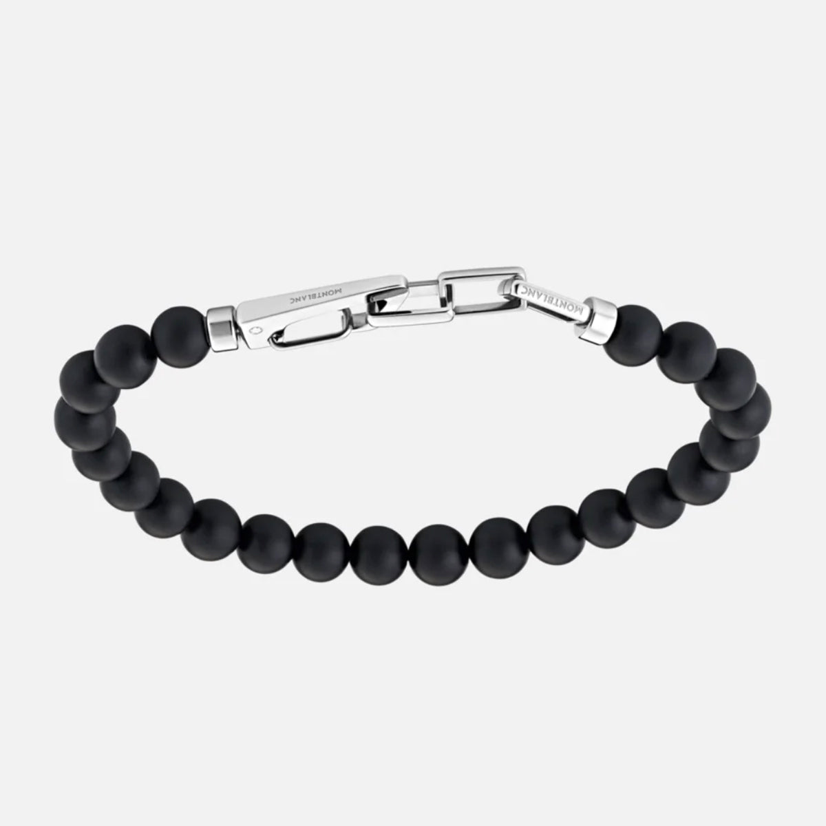 Montblanc-Onyx-Bead Bracelet With Carabiner Closure in Stainless Steel 12382868