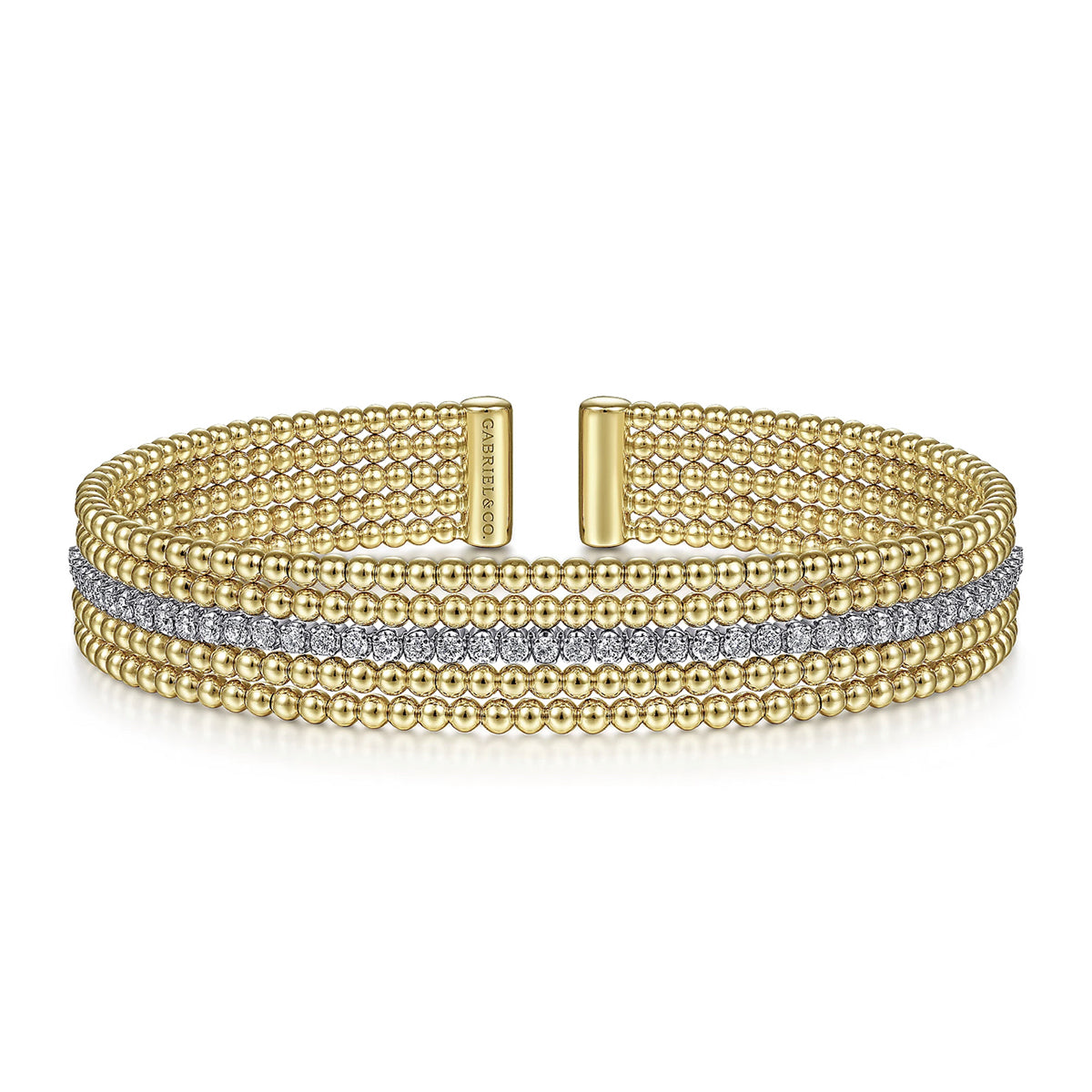 Gabriel & Co. -14K White-Yellow Gold Bujukan Cuff Bracelet with Butter Cup Setting in size 6 5  BG4449-65M45JJ