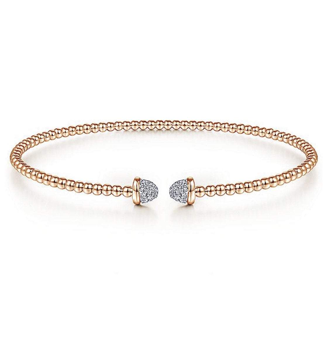Gabriel & Co-14 K Rose Gold Bujukan Bead Cuff Bracelet with Diamond Pavé Caps
