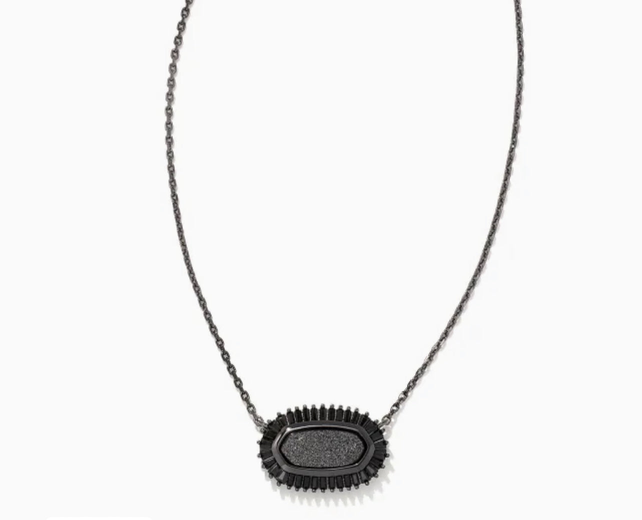 Kendra Scott-Baguette Elisa Gunmetal Pendant Necklace in Black Drusy 9608802845
