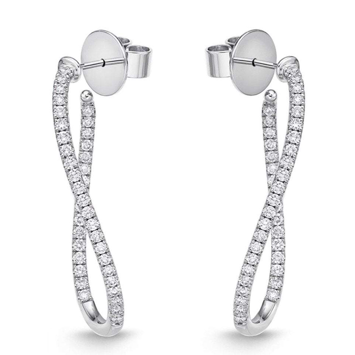 Memoire 18k White Gold Diamond V-Shape Hoop Earrings