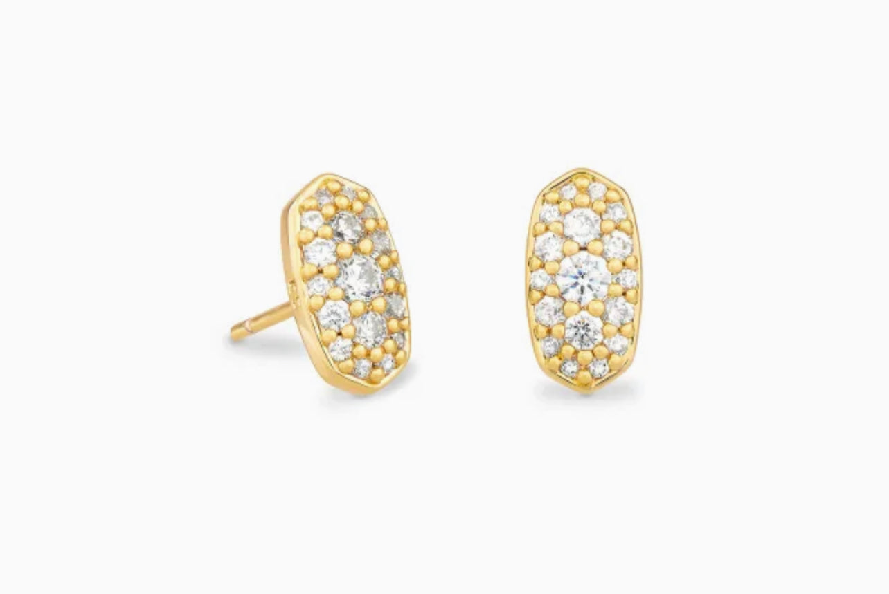 Grayson Gold Stud Earrings in White Crystal