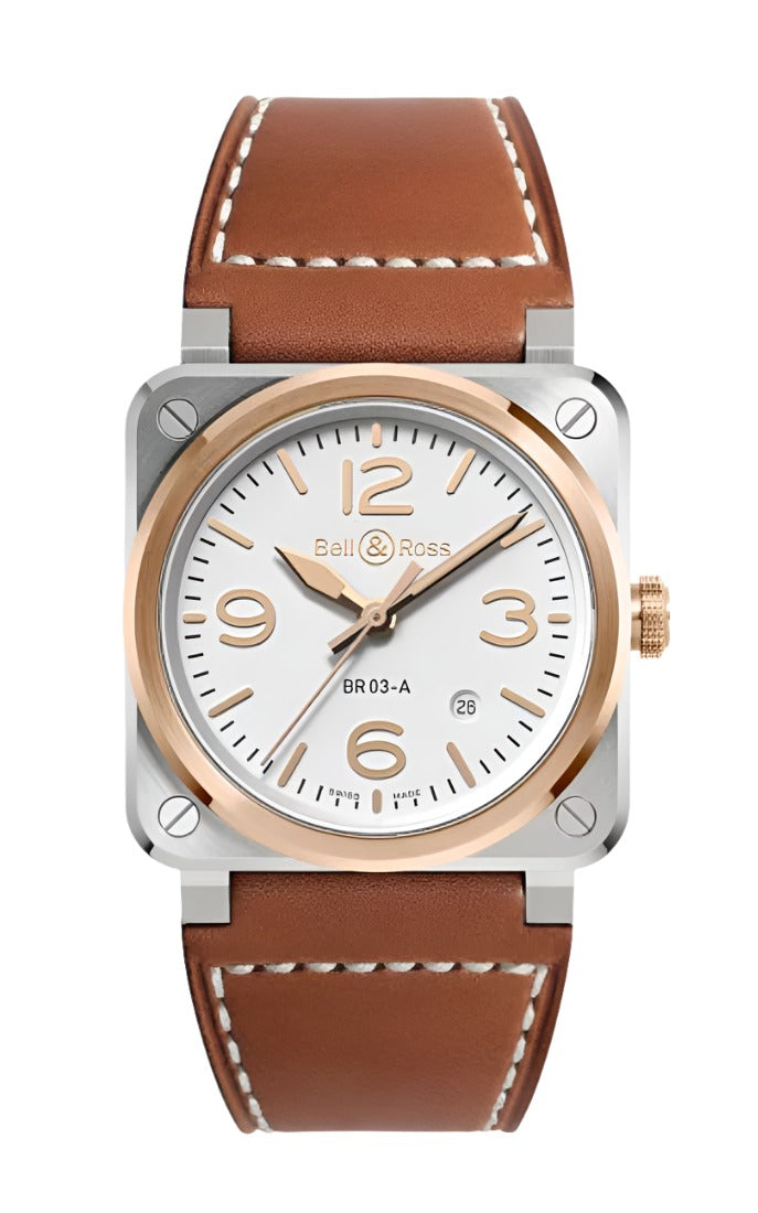 BELL & ROSS- BR 03 WHITE STEEL & GOLD41 MM BR03A-WH-STPG/SCA