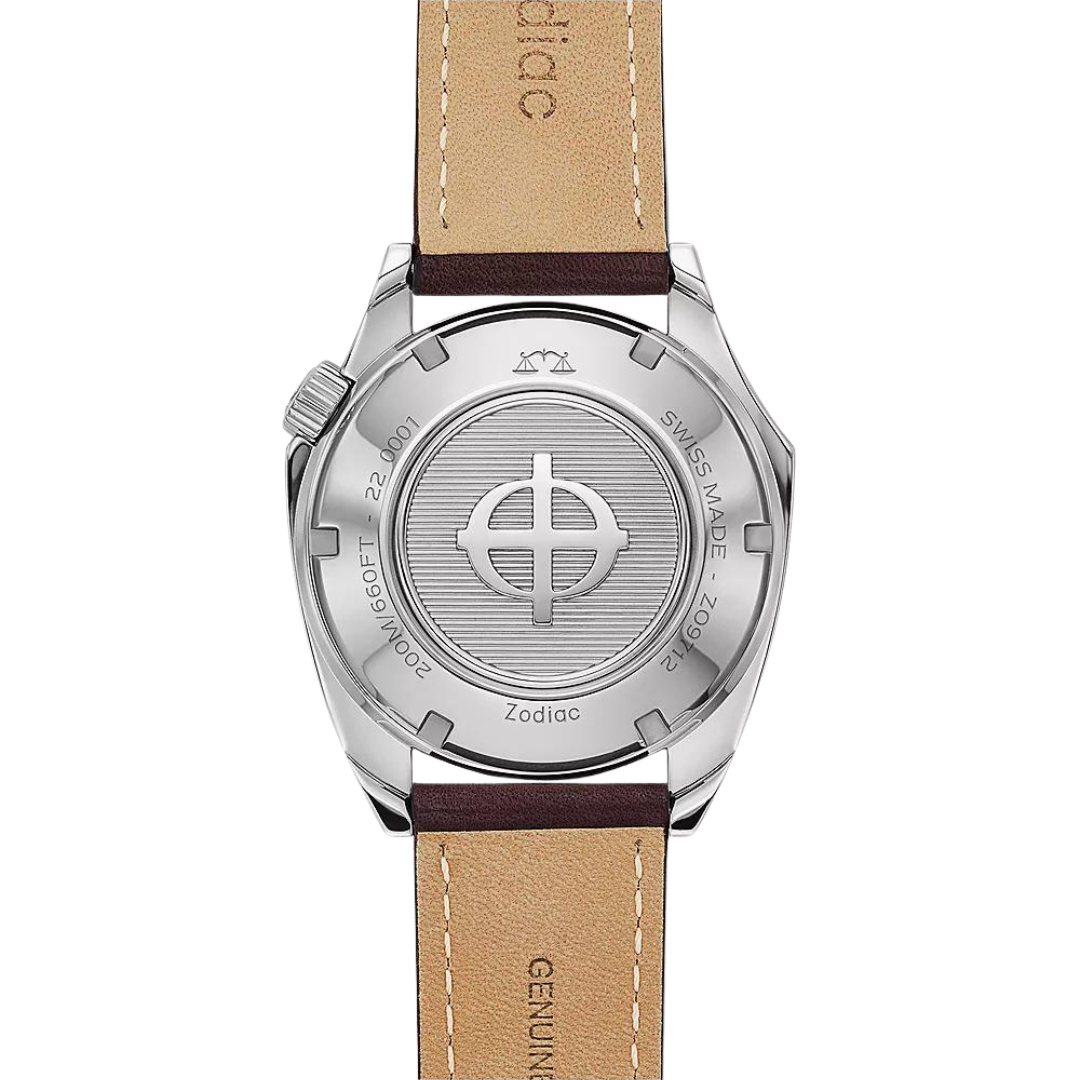 ZODIAC- Olympos STP 1-11 Swiss Automatic Three-Hand Brown Leather Watch