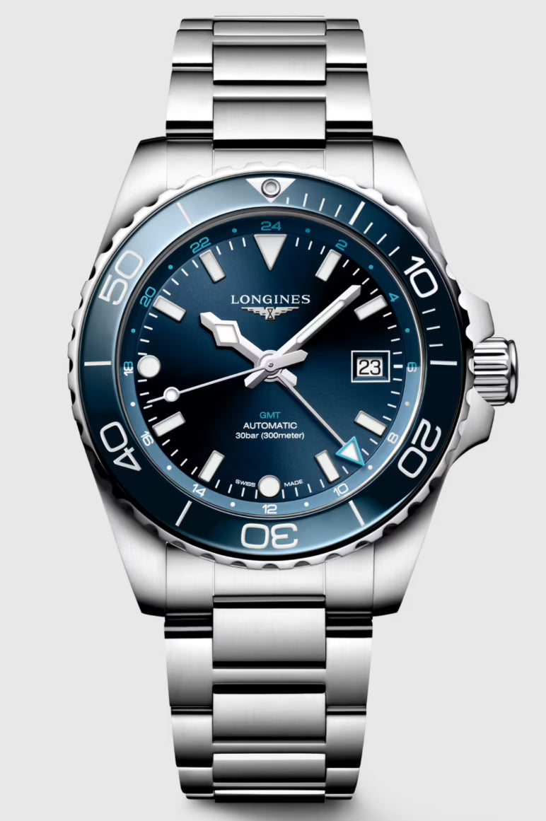 LONGINES-HYDROCONQUEST GMT, L3.790.4.96.6, Automatic watch, Ø 41.00 mm, Stainless steel and ceramic bezel.