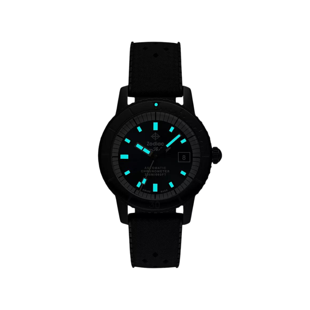 ZODIAC- Super Sea Wolf STP 1-11 Swiss Automatic Three Hand Date Black Rubber Watch