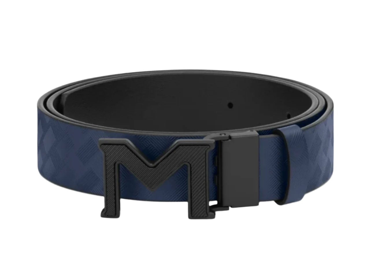 MONTBLANC- M BUCKLE EXTREME 3.0 BLUE/PLAIN BLACK 35 MM REVERSIBLE LEATHER BELT MB198648