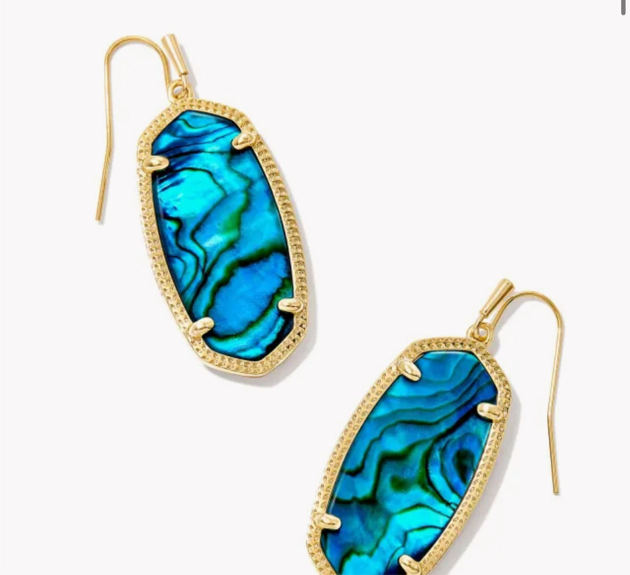 Kendra Scott- Elle Gold Drop Earrings in Teal Abalone- 9608851714