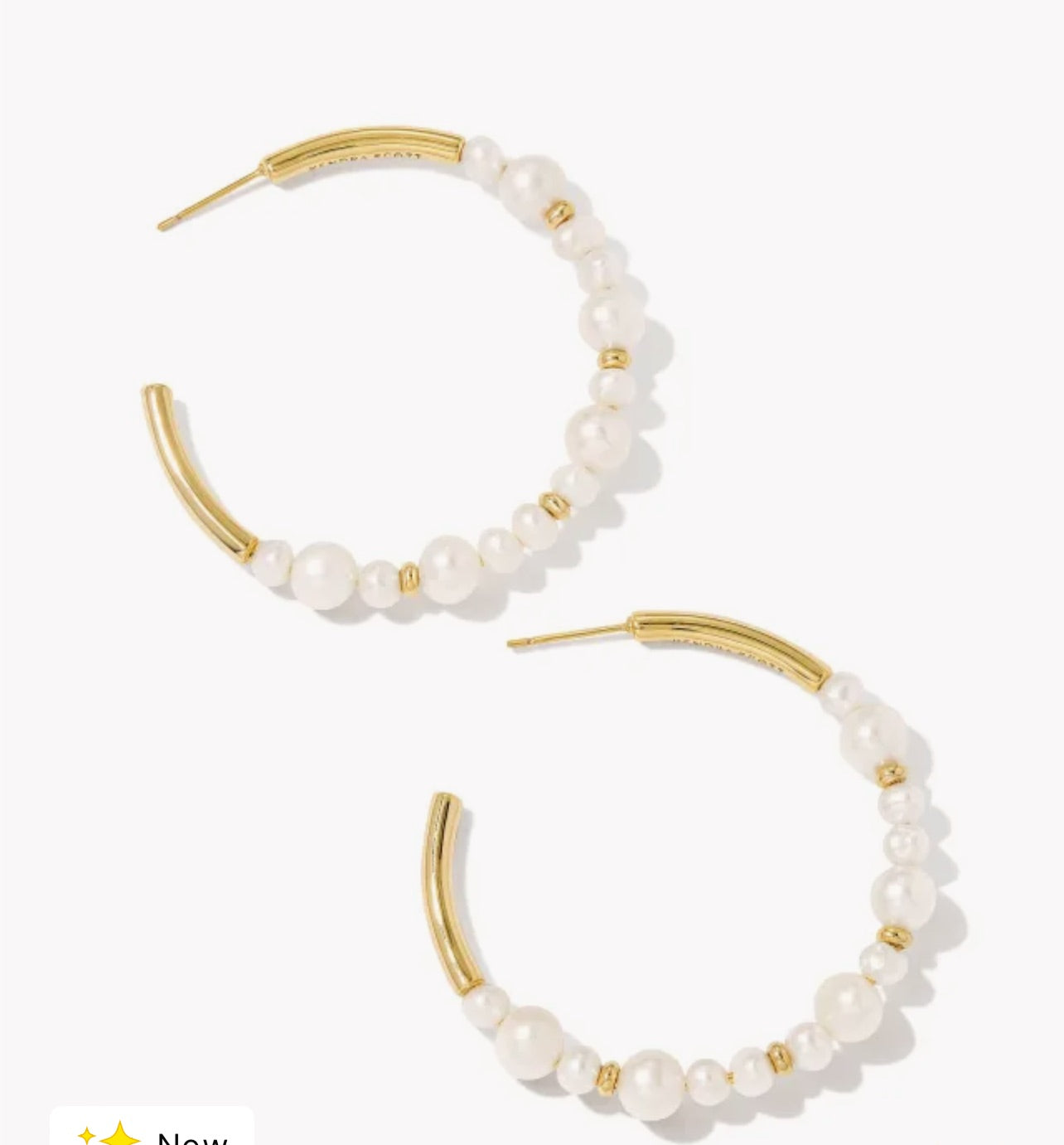 Kendra Scott-   Shop All New Arrivals Jovie Gold Beaded Hoop Earrings in White Pearl- 9608851720