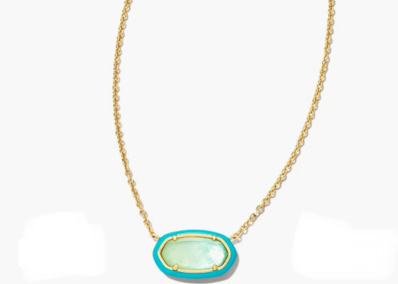 Kendra Scott-Elisa Gold Enamel Framed Short Pendant Necklace in Sea Green  9608850589