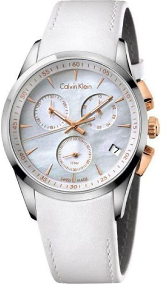 CHRONOGRAPH MOTHER OF PEARL DIAL WHITE LEATHER LADIES WATCH - M&R Jewelers
