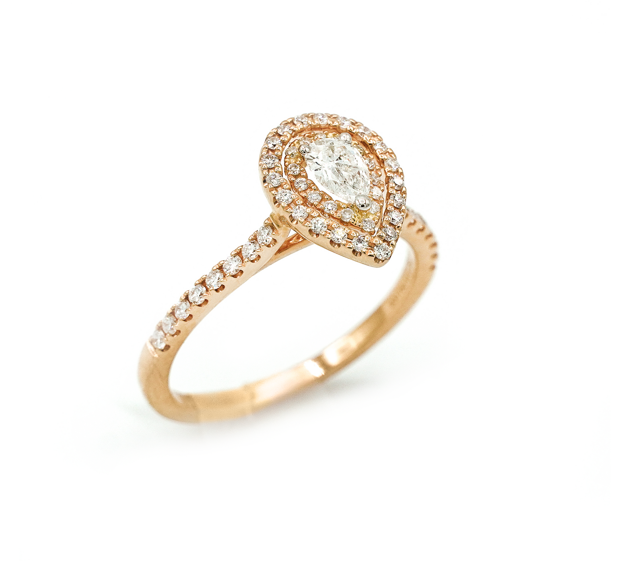 Zeghani -  Pear Brilliant Cut Halo Style Ring in 14kt Rose Gold