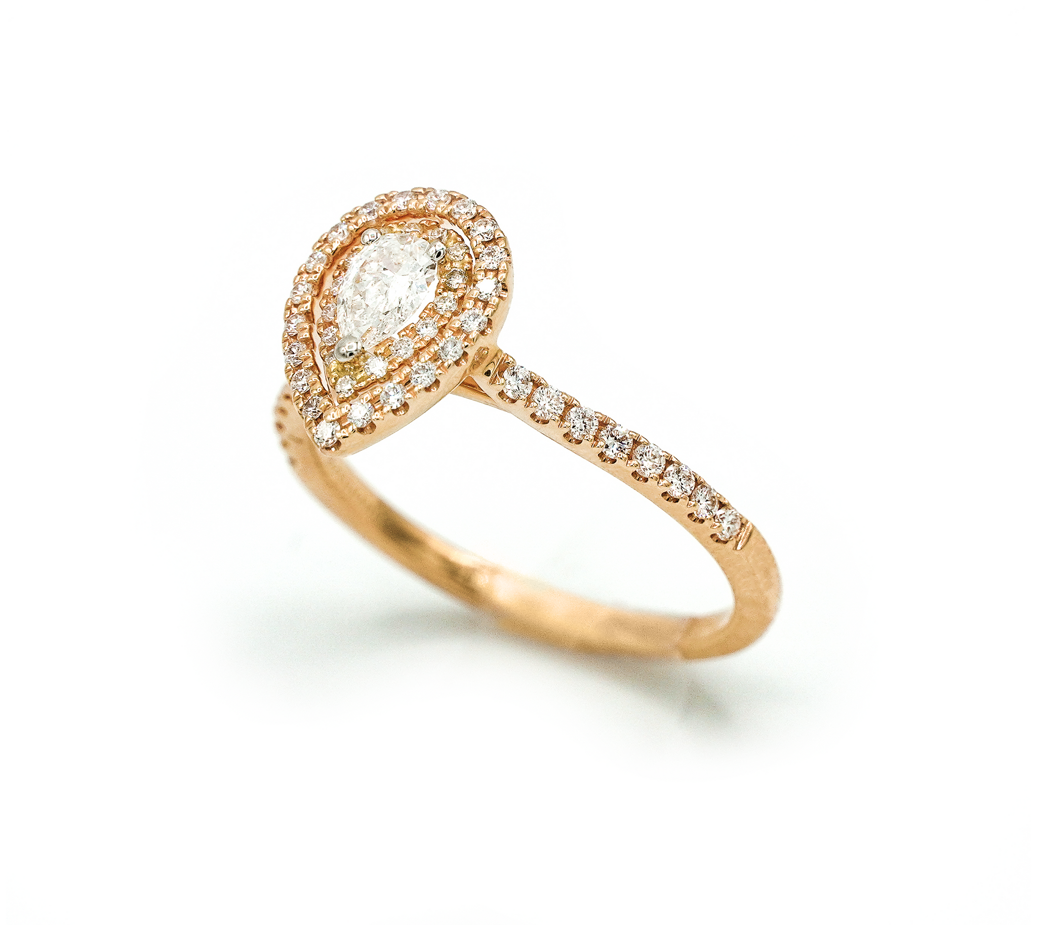 Zeghani -  Pear Brilliant Cut Halo Style Ring in 14kt Rose Gold