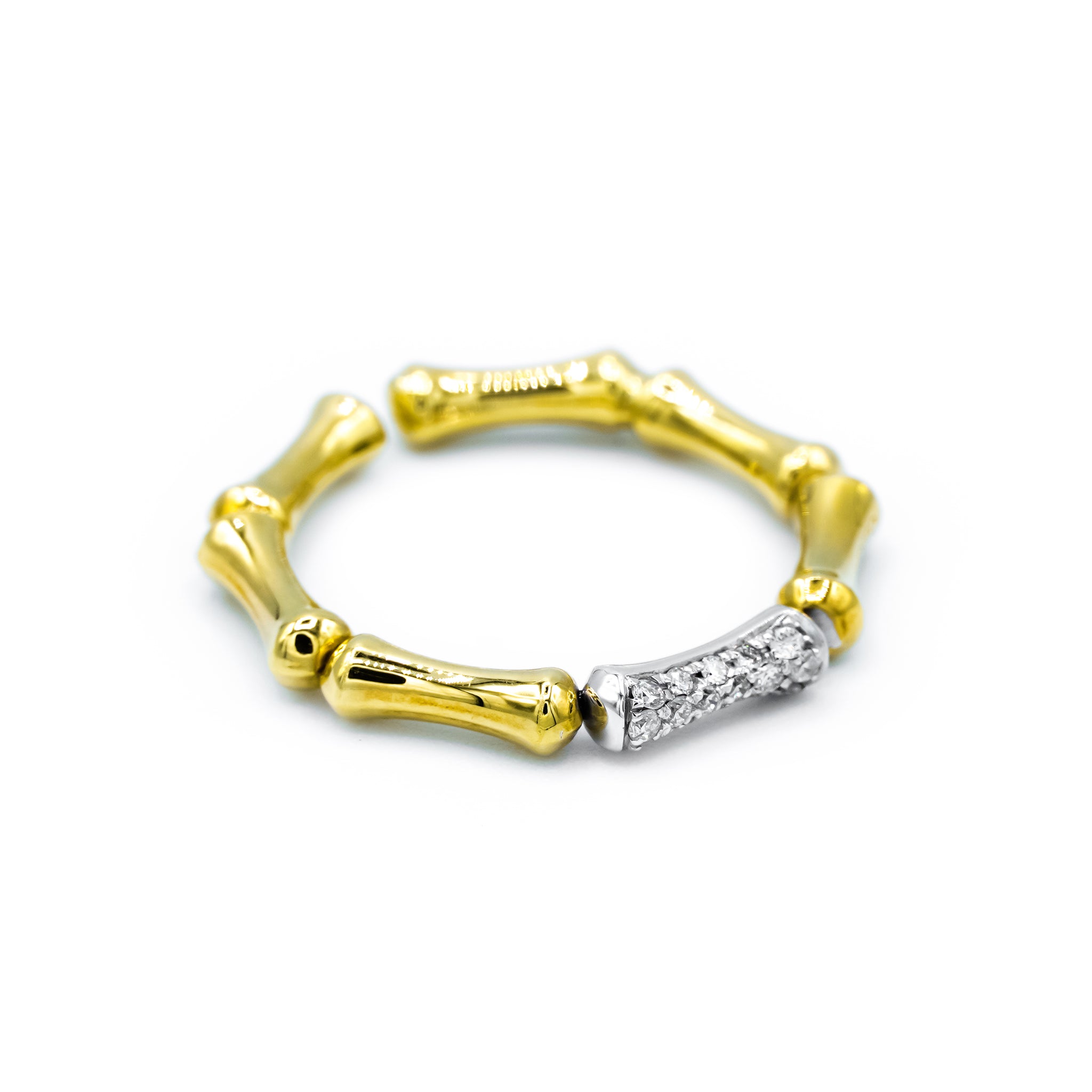 CHIMENTO - BAMBOO REGULAR WHITE AND YELLOW GOLD WITH DIAMONDS RING 1A05852BB2140