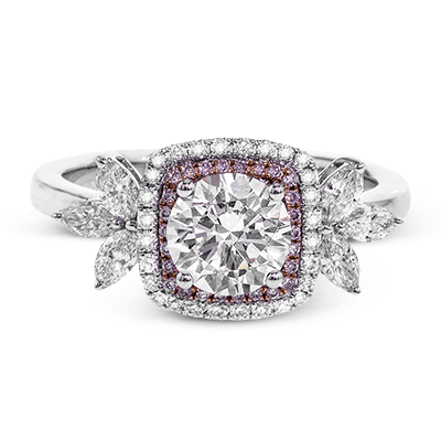 SIMON G 18K GOLD WITH WHITE & ROSE DIAMOND MR2826 ENGAGEMENT RING - M&R Jewelers