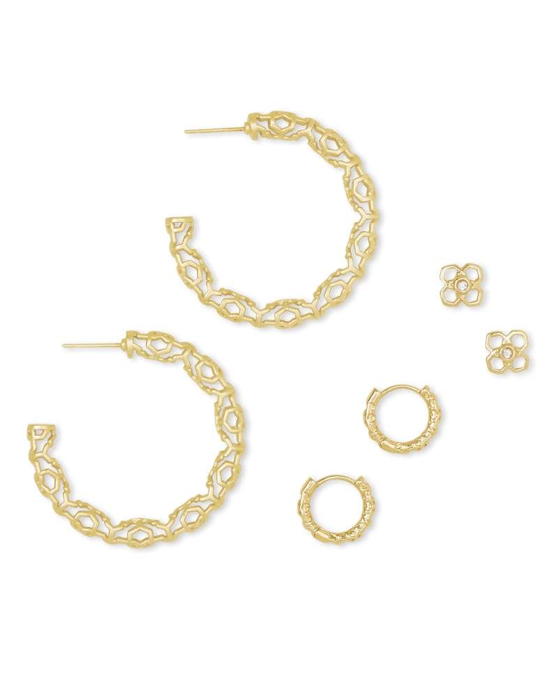 MAGGIE SMALL HOOPS, MAGGIE HUGGIES, & RUE STUDS GIFT SET IN GOLD 4217717868