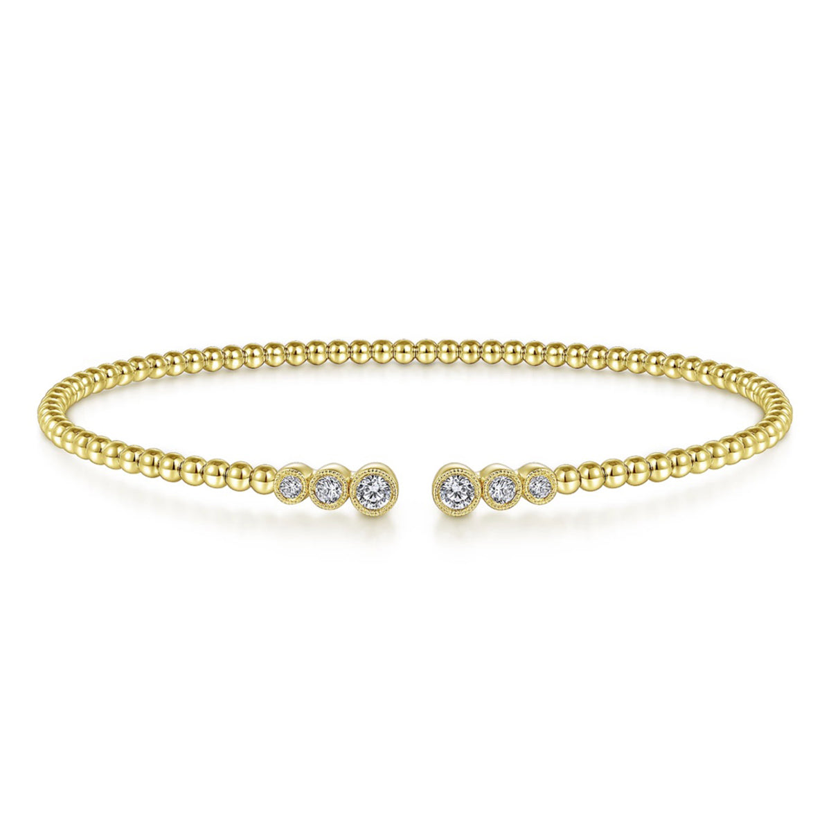 Gabriel & Co.- 14K Yellow Gold Bujukan Bead Split Cuff Bracelet with Bezel Set Diamonds  BG4120Y45JJ