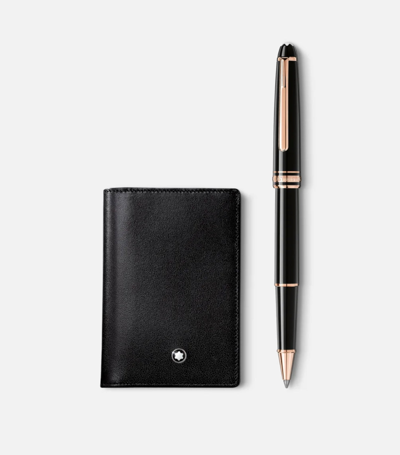 Montblanc-Set with Meisterstück rose gold-coated Classique rollerball and business card holder with gusset 130451