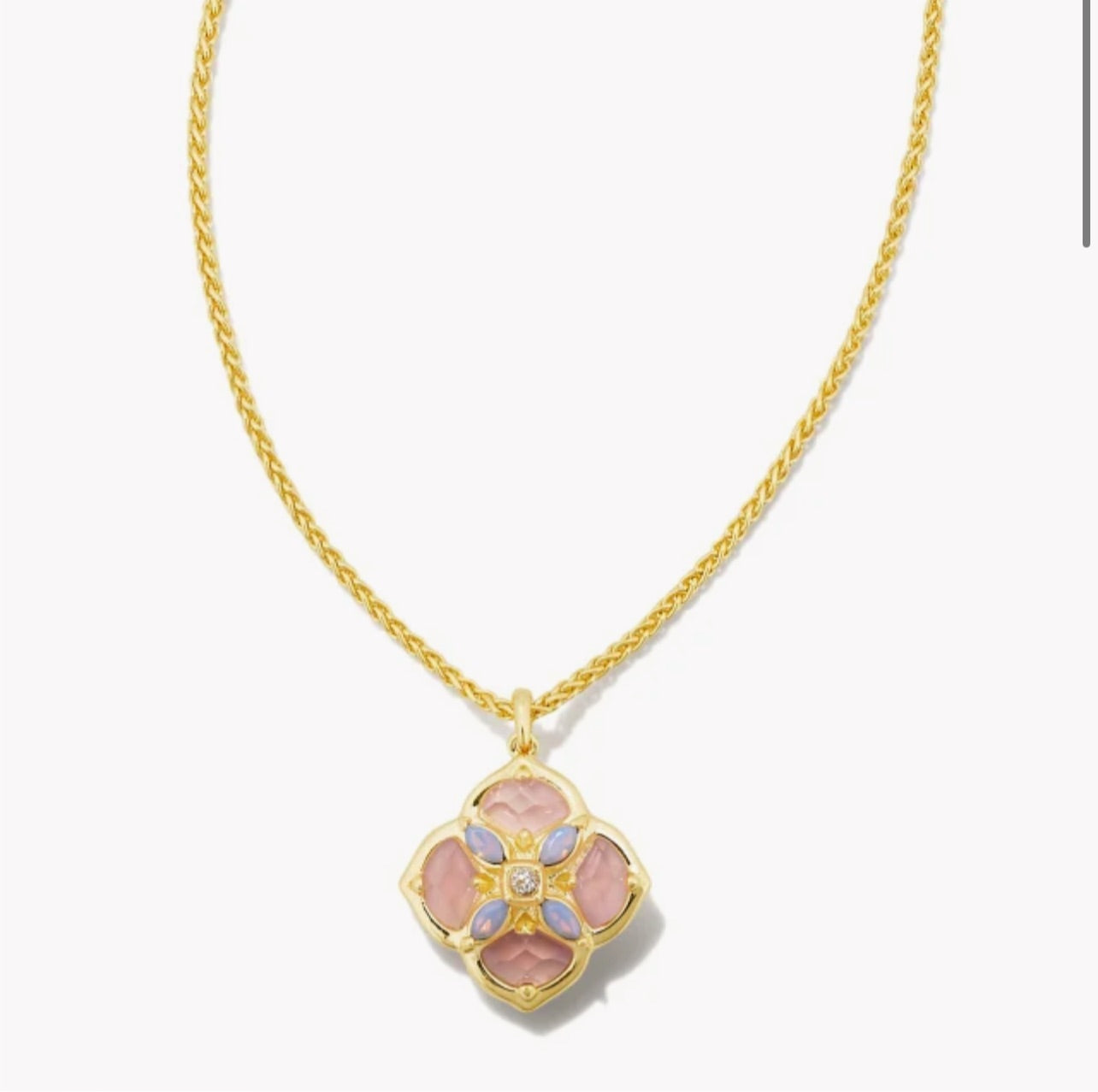 KENDRA SCOTT- Dira Stone Gold Short Pendant Necklace in Pink Mix- 9708803665