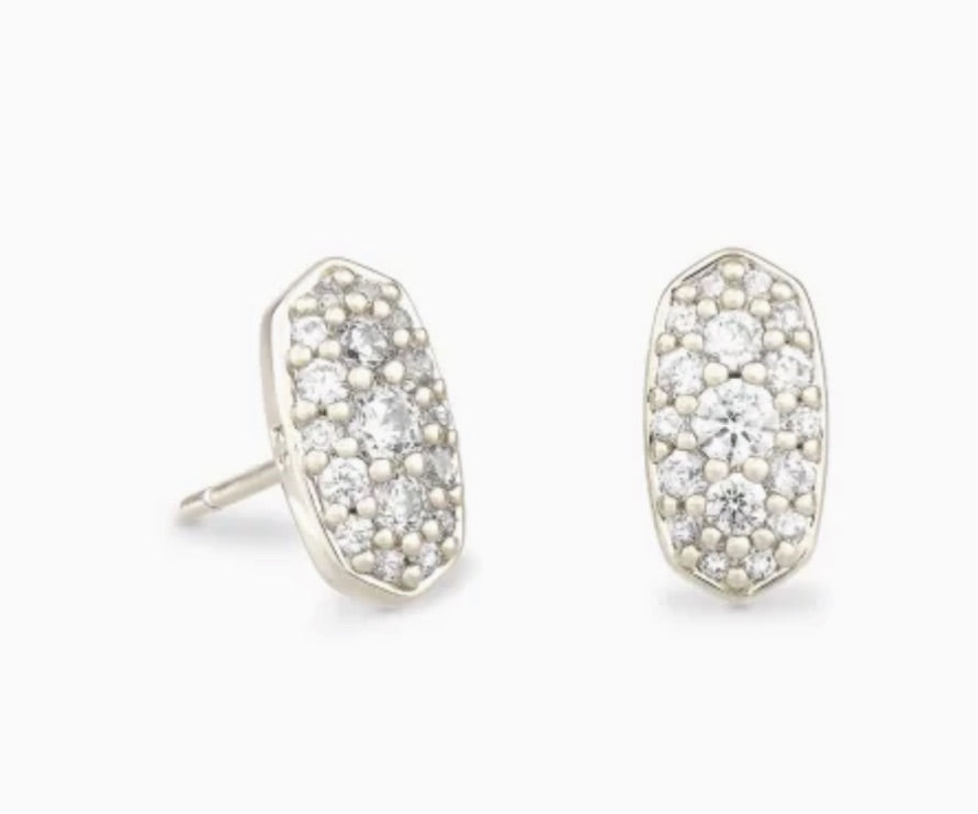 Kendra Scott- Grayson Silver Stud Earrings in White Crystal 42177196694