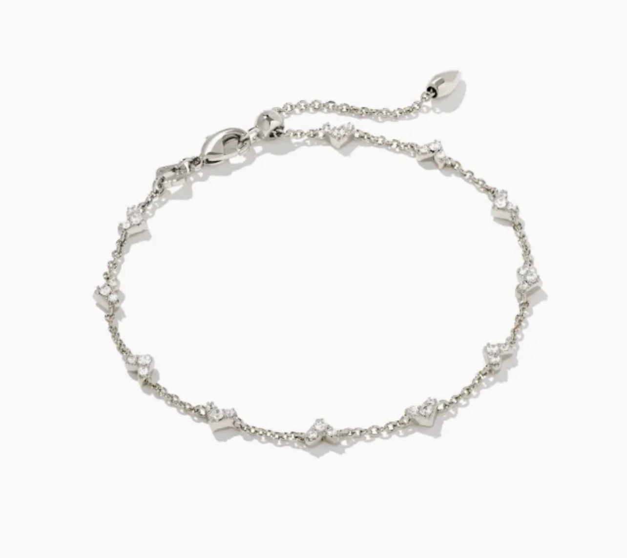 Kendra Scott-Haven Silver Crystal Heart Delicate Chain Bracelet in White Quartz 9608803068