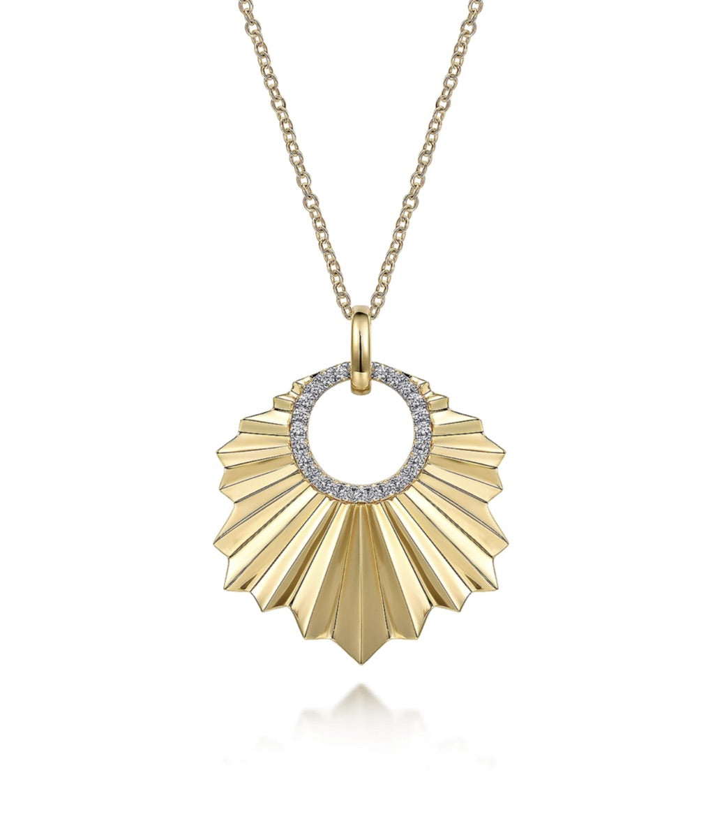 14K Yellow Gold Diamond Necklace With Diamond Cut Texture In Leaf Shape in size 24 inch  NK7262Y45JJ