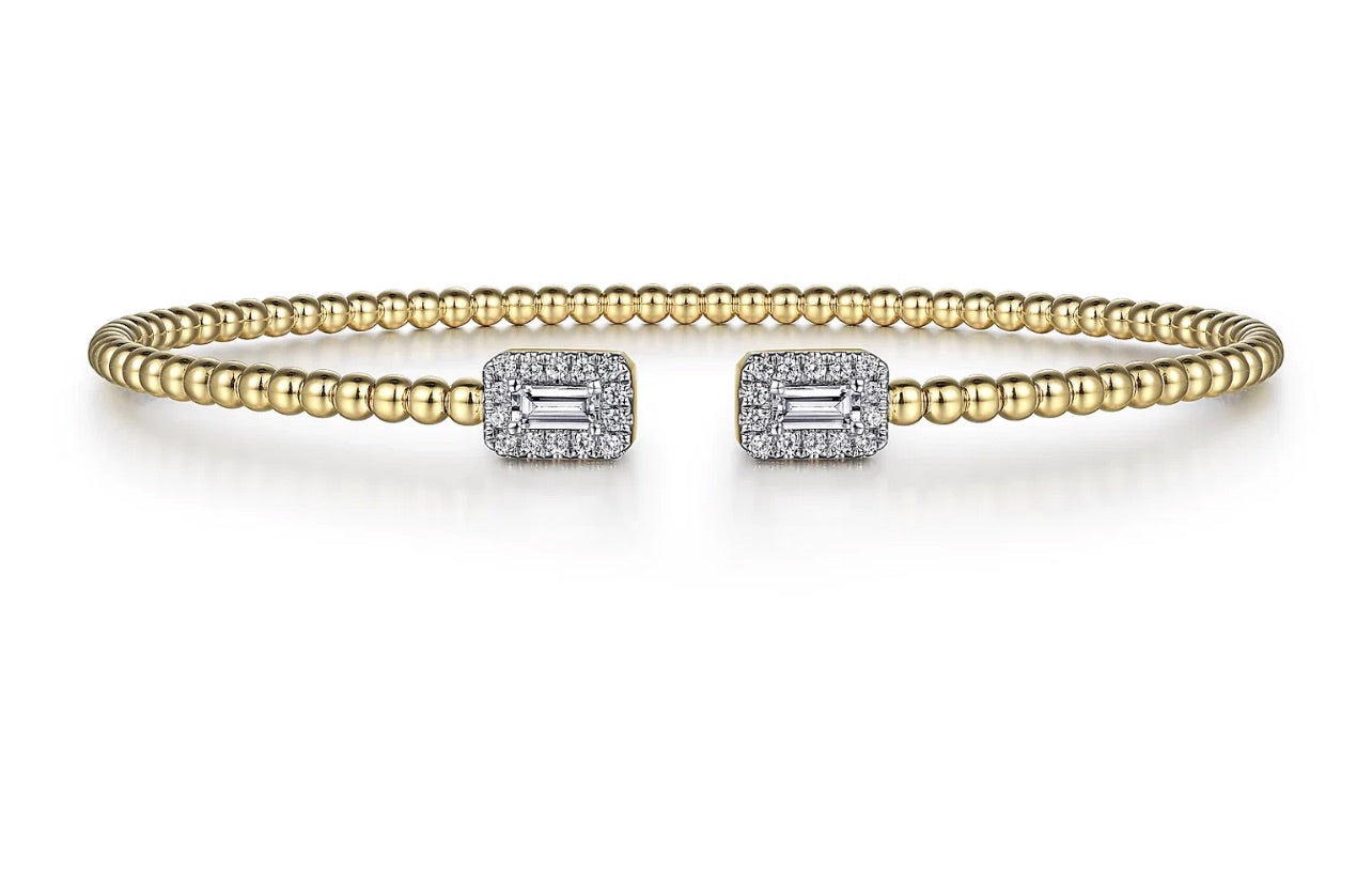 Gabriel & Co- 14K Yellow Gold Bujukan Open Cuff Bracelet with Diamond Baguettes-
