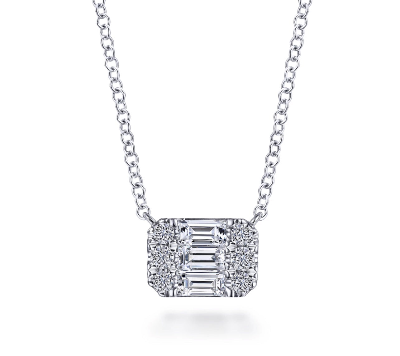 Gabriel & Co.- 14K White Gold Baguette and Round Rectangular Diamond Pendant Necklace  NK6588W44JJ