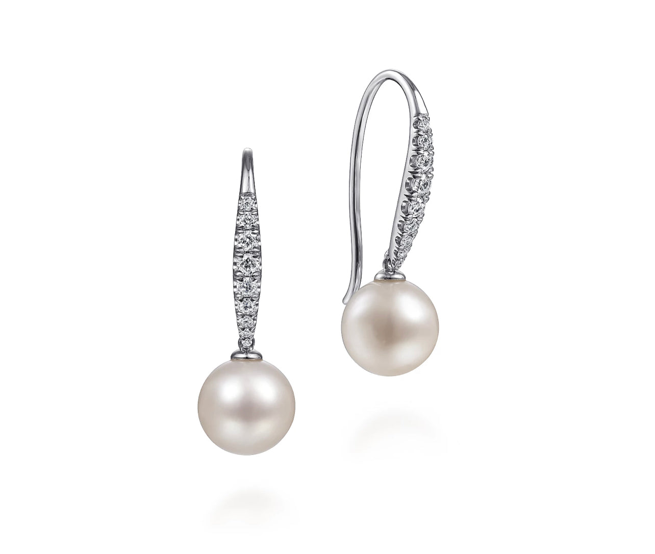 Gabriel & Co. -14K White Gold Tapered Diamond Cultured Pearl Drop Earrings  EG13190W45PL