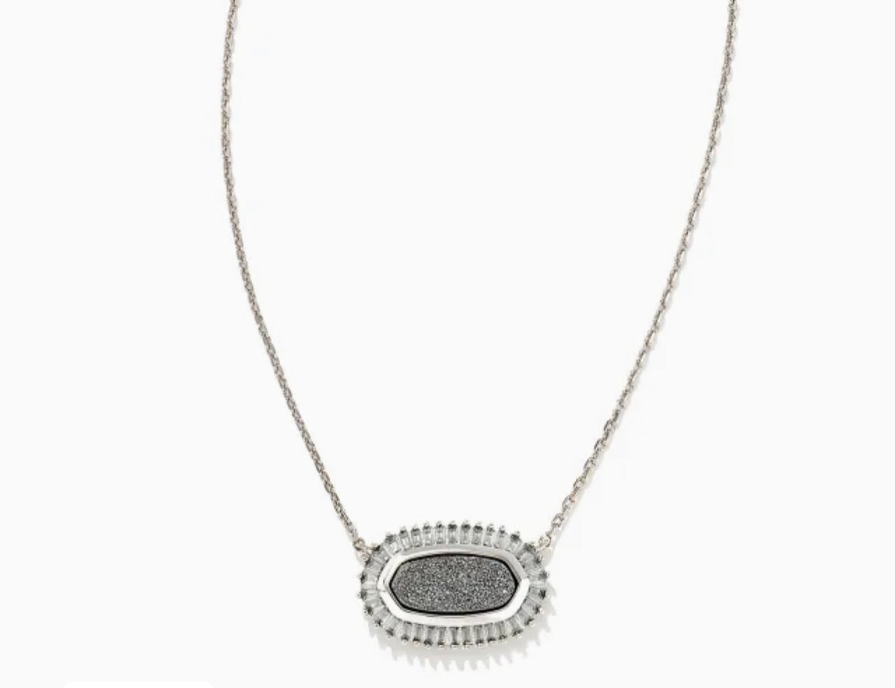 Kendra Scott-Baguette Elisa Silver Pendant Necklace in Platinum Drusy 9608802846