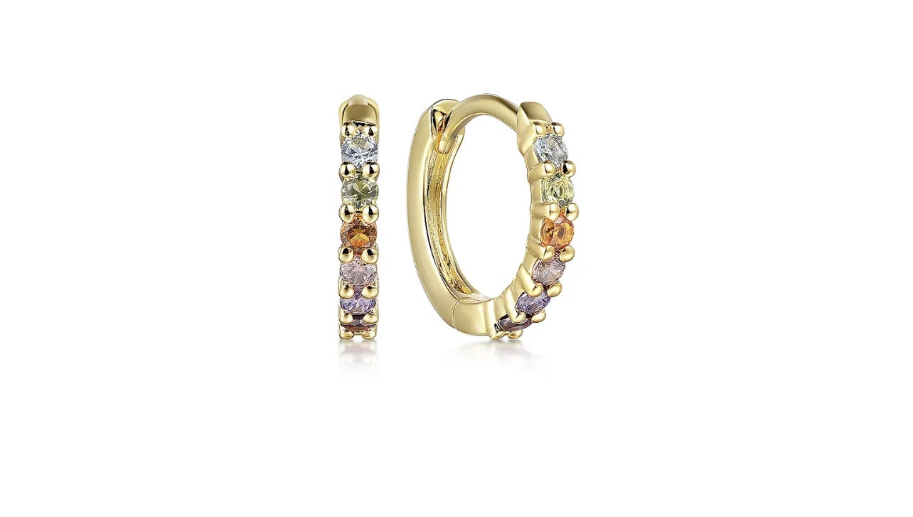 Gabriel & Co- 10mm 14K Yellow Gold Rainbow Color Stone Huggie Earring- S1697428