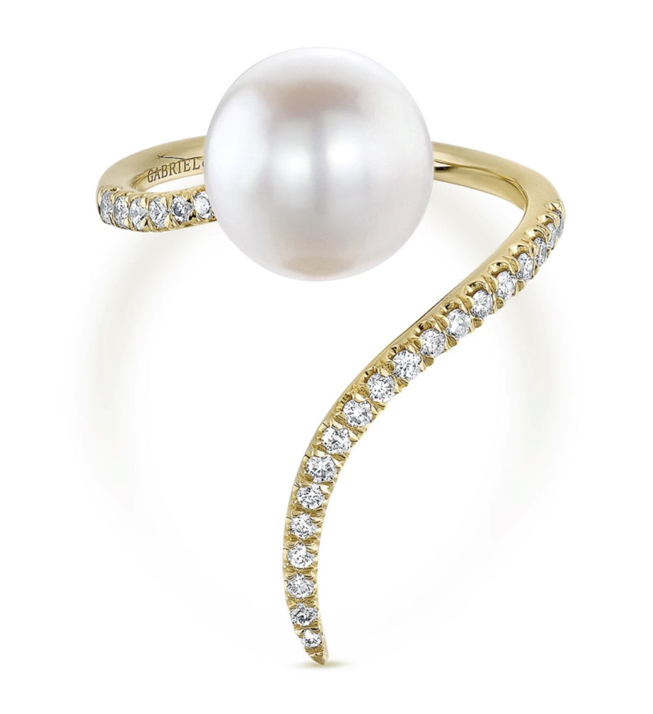 Gabriel & Co. - 14K Yellow Gold Pave Diamond Cultured Pearl Ring  LR51116Y45PL