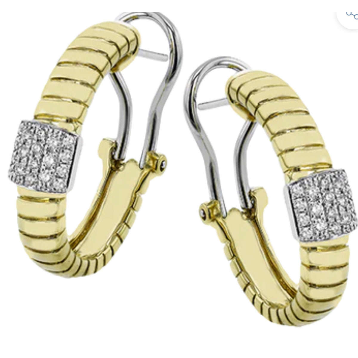 Simon G-18K Yellow Gold Huggie Earrings With 0.24TW Pave Set Diamonds In White Gold LE4614