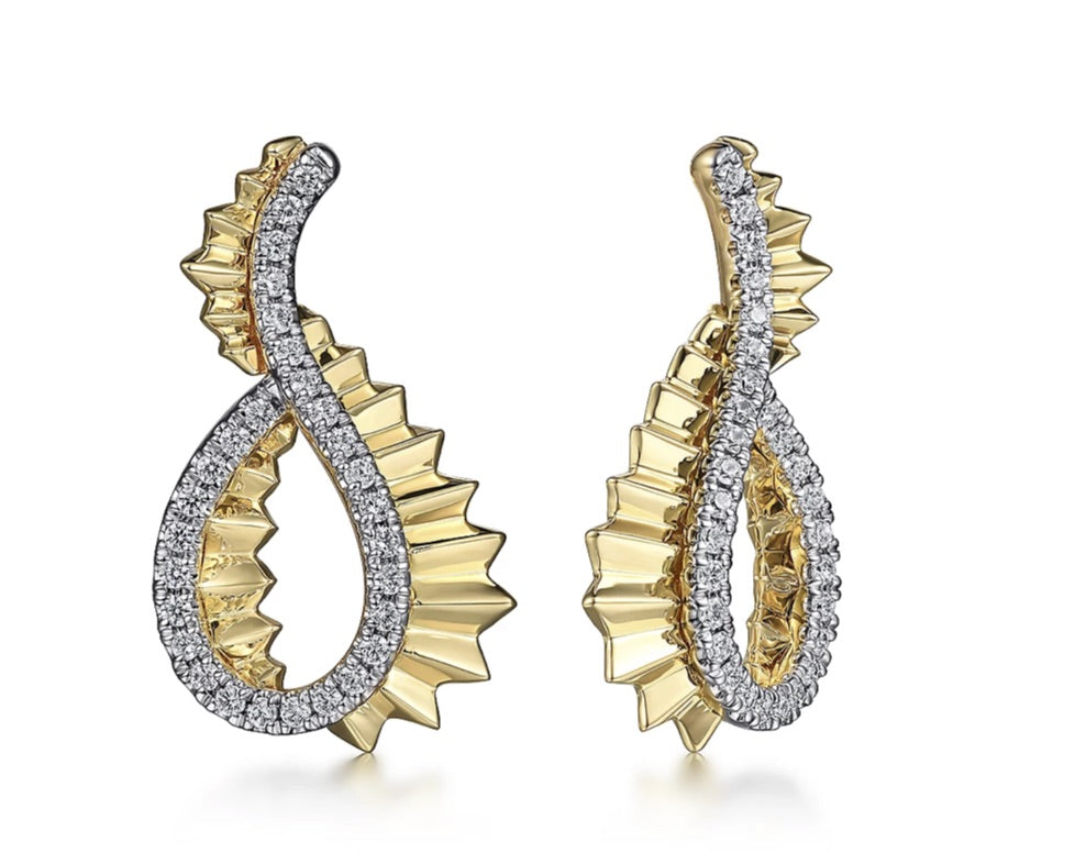 Gabriel & Co.- 14K Yellow Gold Diamond Earring Stud in Swirl Shape With Diamond Cut Texture  EG14855Y45JJ