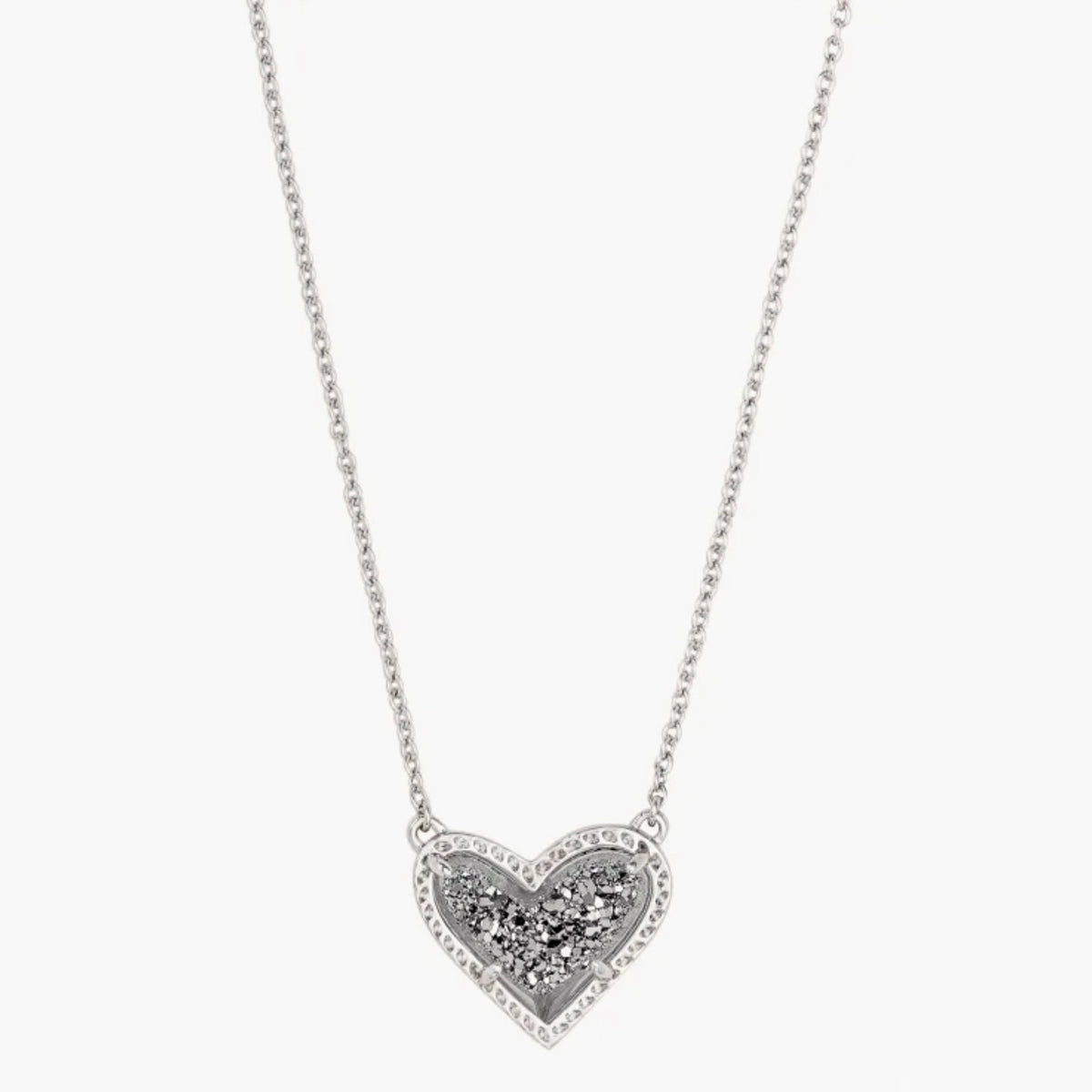 Kendra Scott-Ari Heart Silver Pendant Necklace in Platinum Drusy 4217710104